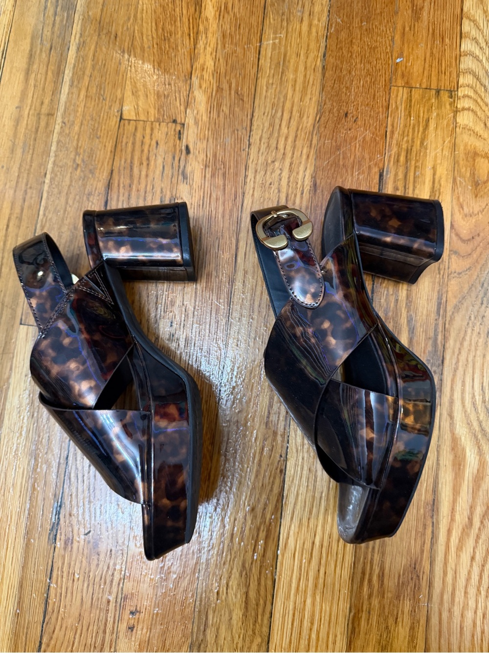 AEROSOLES Women's Tortoiseshell Crisscross Slingback Sandals - Black/Brown - Picture 2 of 8